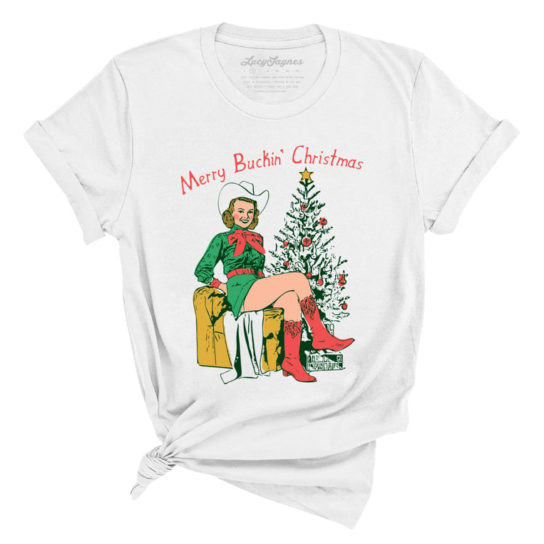 Merry Buckin' Christmas Graphic Tee - White