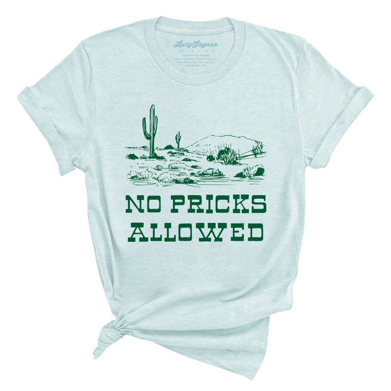 No Pricks Allowed Graphic Tee - Heather Ice Blue