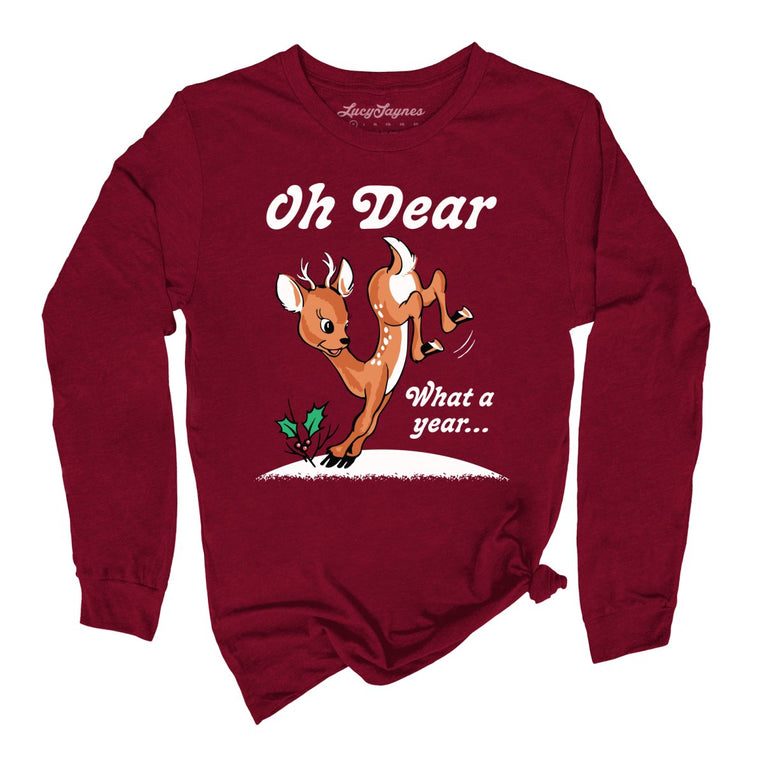 Oh Dear What A Year Graphic Long Sleeve Tee - Cardinal