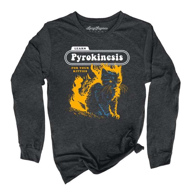 Pyrokinesis for Kitties Graphic Long Sleeve Tee - Dark Grey Heather