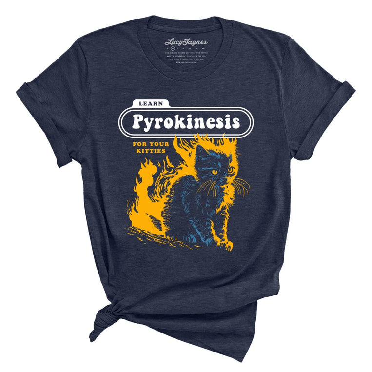 Pyrokinesis for Kitties Graphic Tee - Heather Midnight Navy