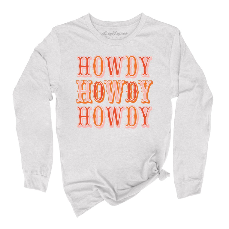 Retro Howdy Graphic Long Sleeve Tee - Ash