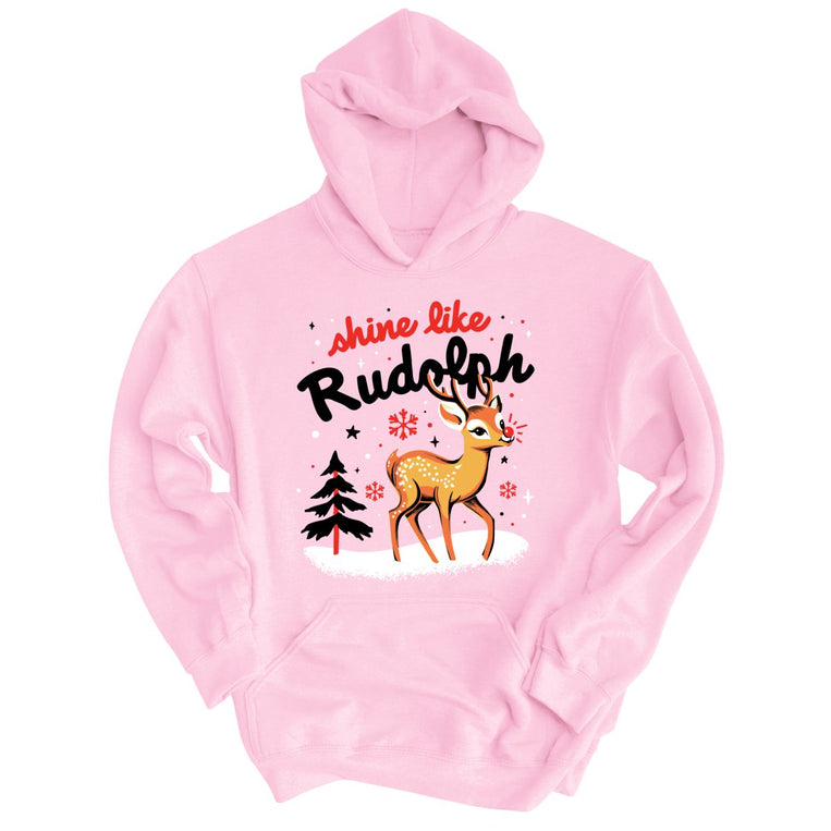 Shine Like Rudolph Graphic Hoodie - Light Pink
