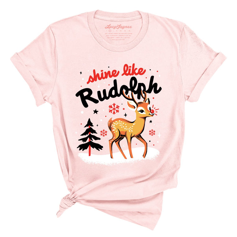 Shine Like Rudolph Graphic Tee - Soft Pink
