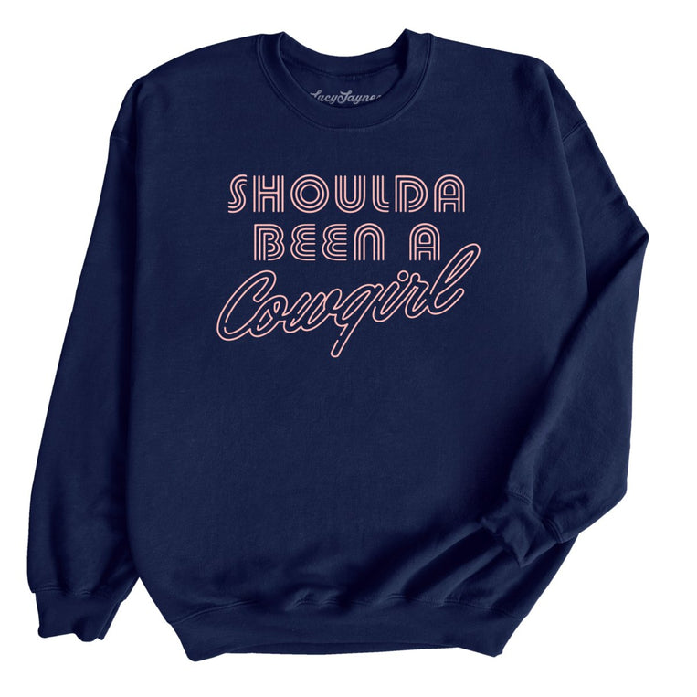 Should of Been a Cowgirl Retro Neon Graphic Sweatshirt - Navy