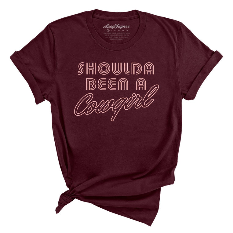 Should of Been a Cowgirl Retro Neon Graphic Tee - Maroon