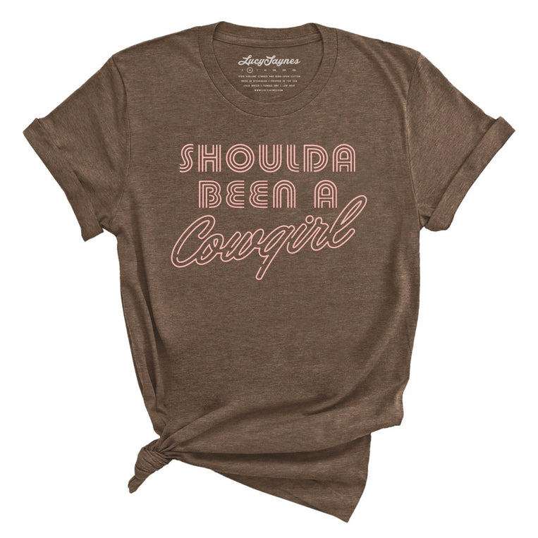 Should of Been a Cowgirl Retro Neon Graphic Tee - Heather Brown