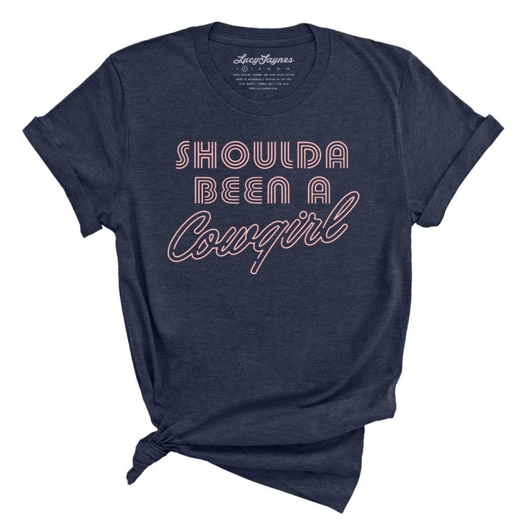 Should of Been a Cowgirl Retro Neon Graphic Tee - Heather Midnight Navy