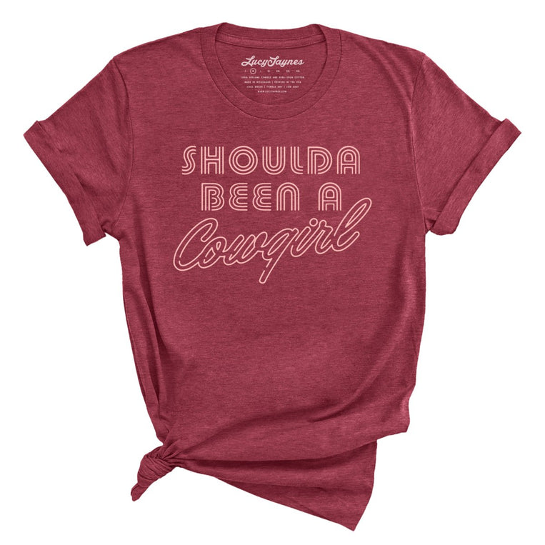Should of Been a Cowgirl Retro Neon Graphic Tee - Heather Raspberry