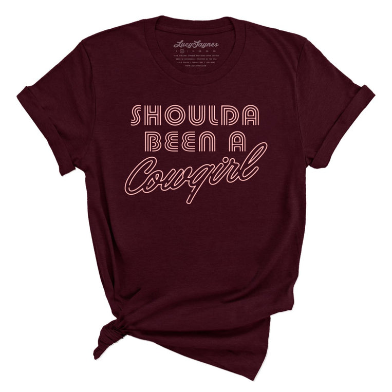 Should of Been a Cowgirl Retro Neon Graphic Tee - Heather Cardinal