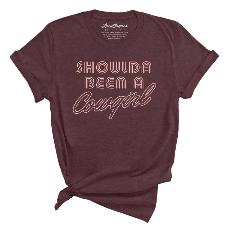 Should of Been a Cowgirl Retro Neon Graphic Tee - Heather Maroon