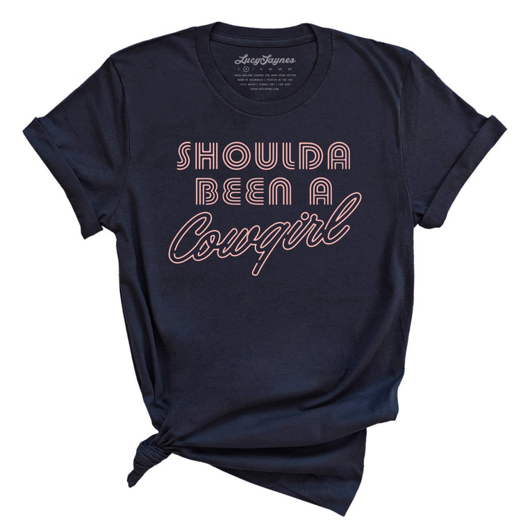 Should of Been a Cowgirl Retro Neon Graphic Tee - Navy