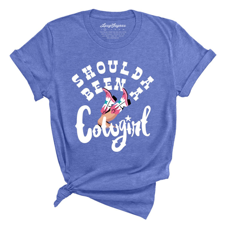 Should of Been a Cowgirl Graphic Tee - Heather Columbia Blue