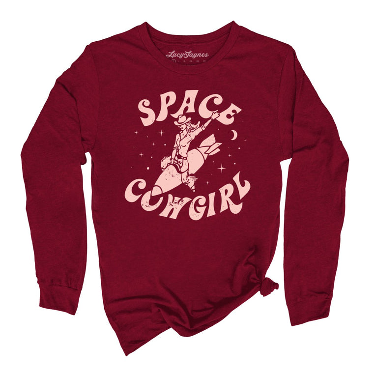 Space Cowgirl Graphic Long Sleeve Tee - Cardinal