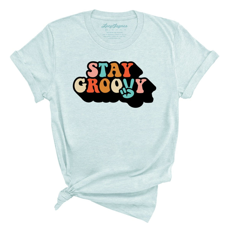 Stay Groovy Graphic Tee - Heather Ice Blue