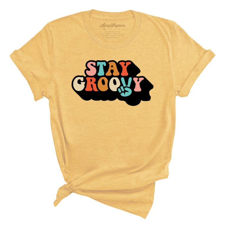 Stay Groovy Graphic Tee - Heather Yellow Gold
