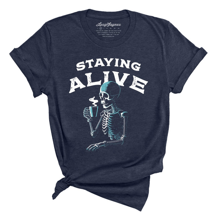 Staying Alive Graphic Tee - Heather Midnight Navy