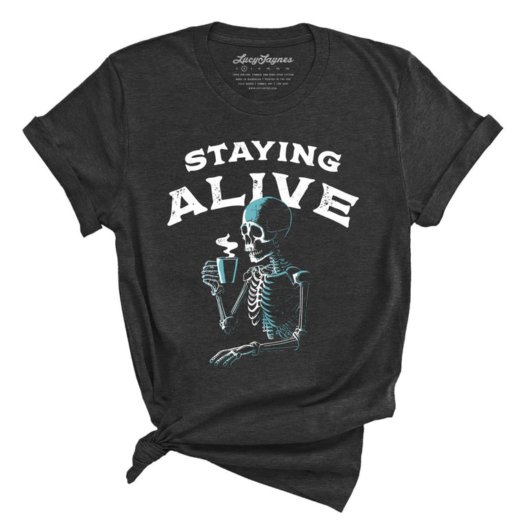 Staying Alive Graphic Tee - Dark Grey Heather