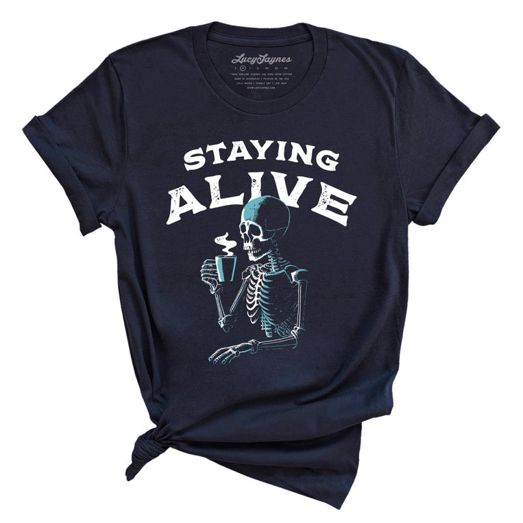 Staying Alive Graphic Tee - Navy