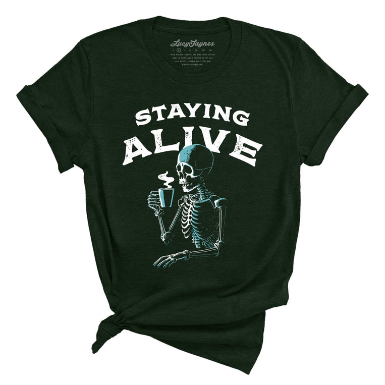 Staying Alive Graphic Tee - Heather Emerald