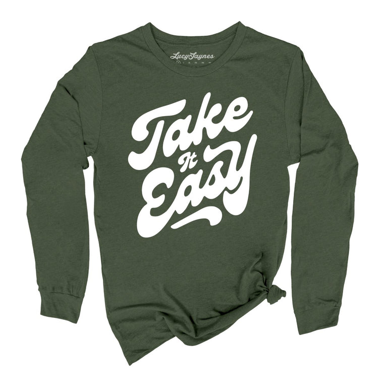 Take it Easy Graphic Long Sleeve Tee - Military Green