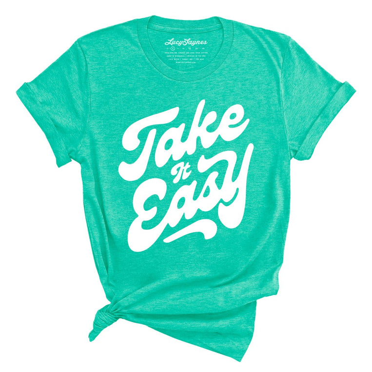 Take it Easy Graphic Tee - Heather Sea Green