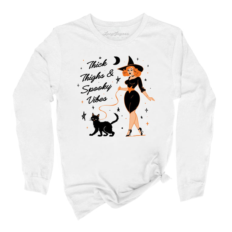 Thick Thighs and Spooky Vibes Graphic Long Sleeve Tee