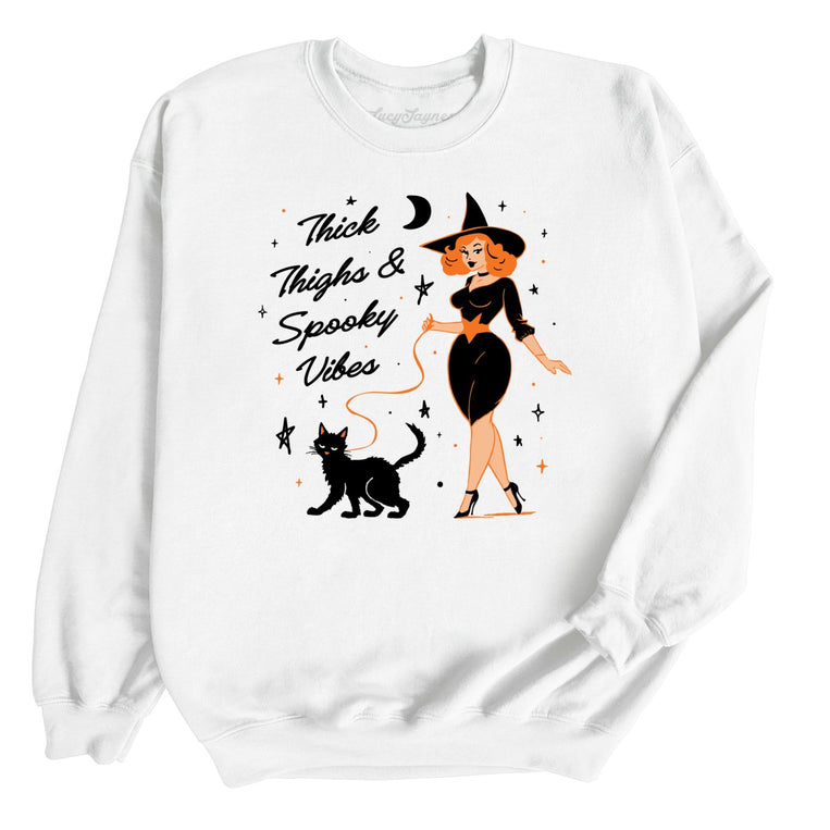 Thick Thighs and Spooky Vibes Graphic Sweatshirt - White