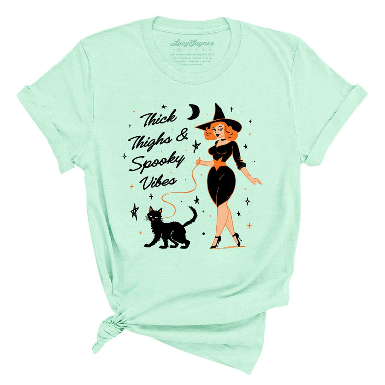 Thick Thighs and Spooky Vibes Graphic Tee - Heather Mint