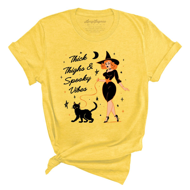 Thick Thighs and Spooky Vibes Graphic Tee - Heather Yellow