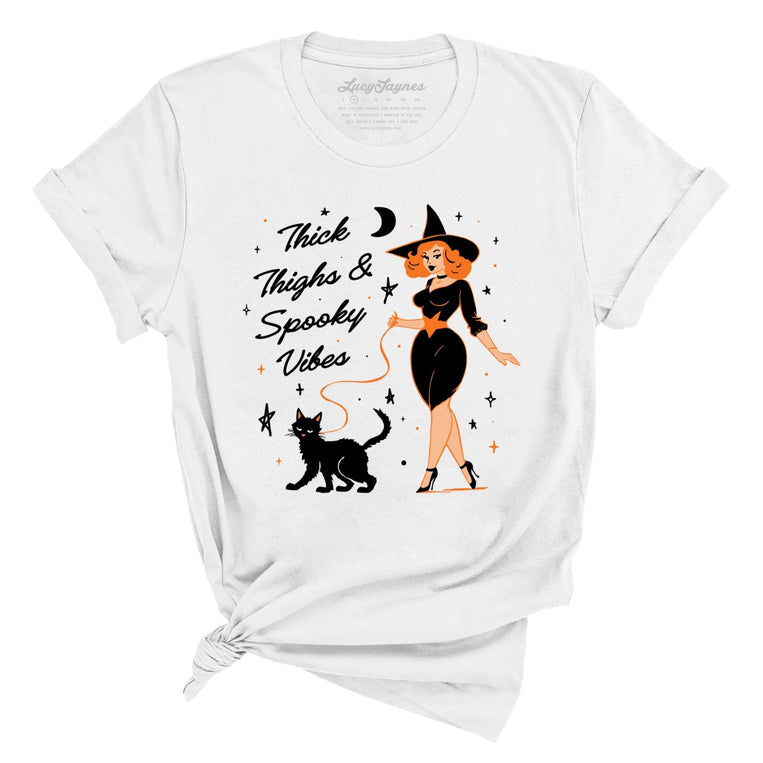Thick Thighs and Spooky Vibes Graphic Tee - White