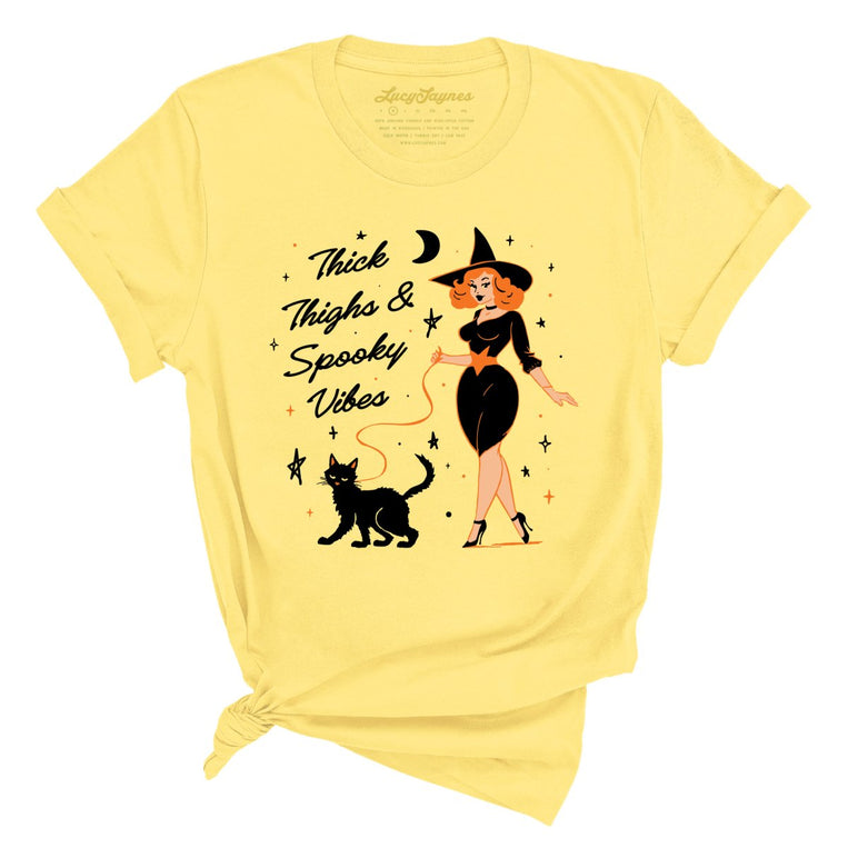 Thick Thighs and Spooky Vibes Graphic Tee - Yellow