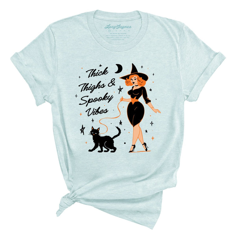 Thick Thighs and Spooky Vibes Graphic Tee - Heather Ice Blue