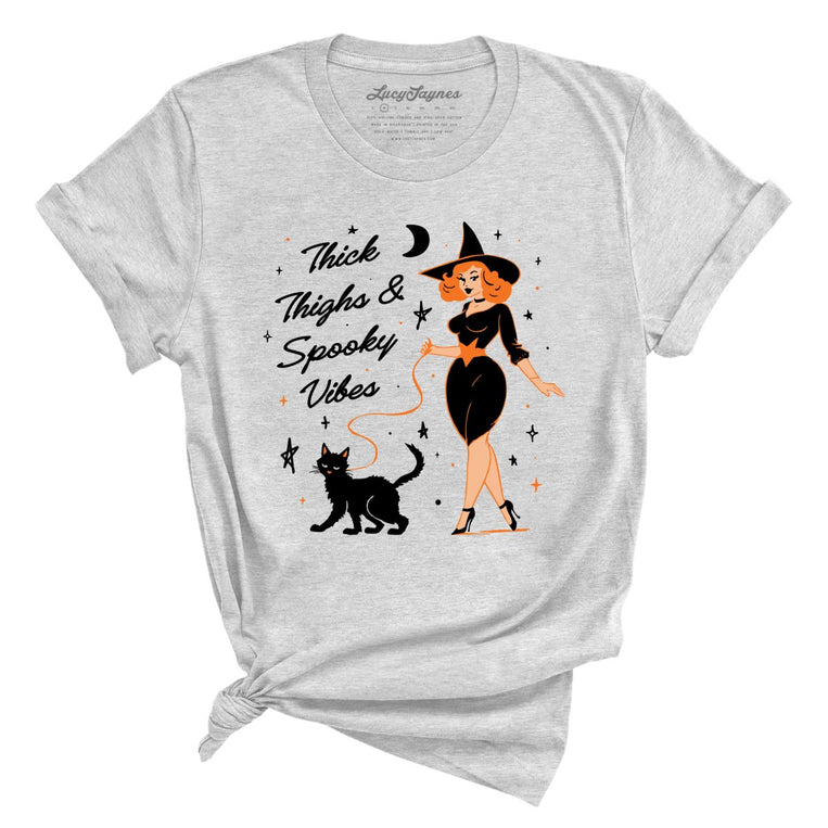 Thick Thighs and Spooky Vibes Graphic Tee - Athletic Heather
