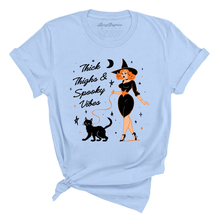 Thick Thighs and Spooky Vibes Graphic Tee - Light Blue