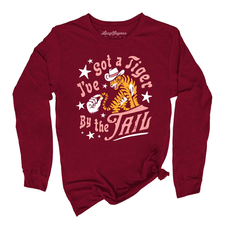 Tiger By The Tail Graphic Long Sleeve Tee - Cardinal