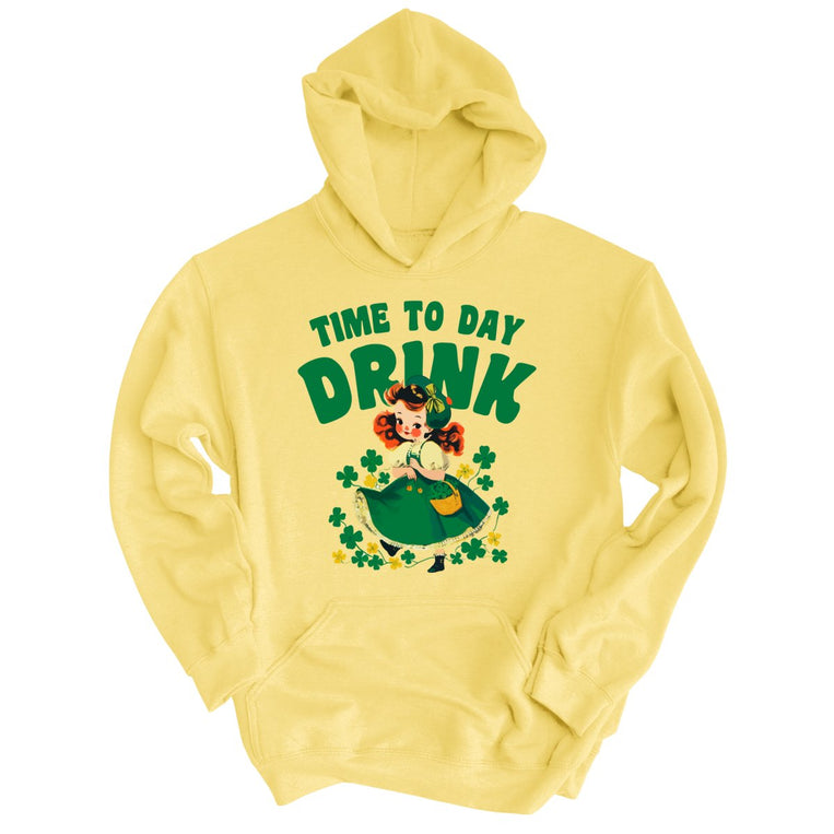 Time To Day Drink Graphic Hoodie - Light Yellow