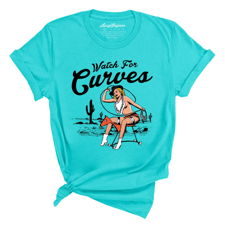 Watch For Curves Graphic Tee - Turquoise