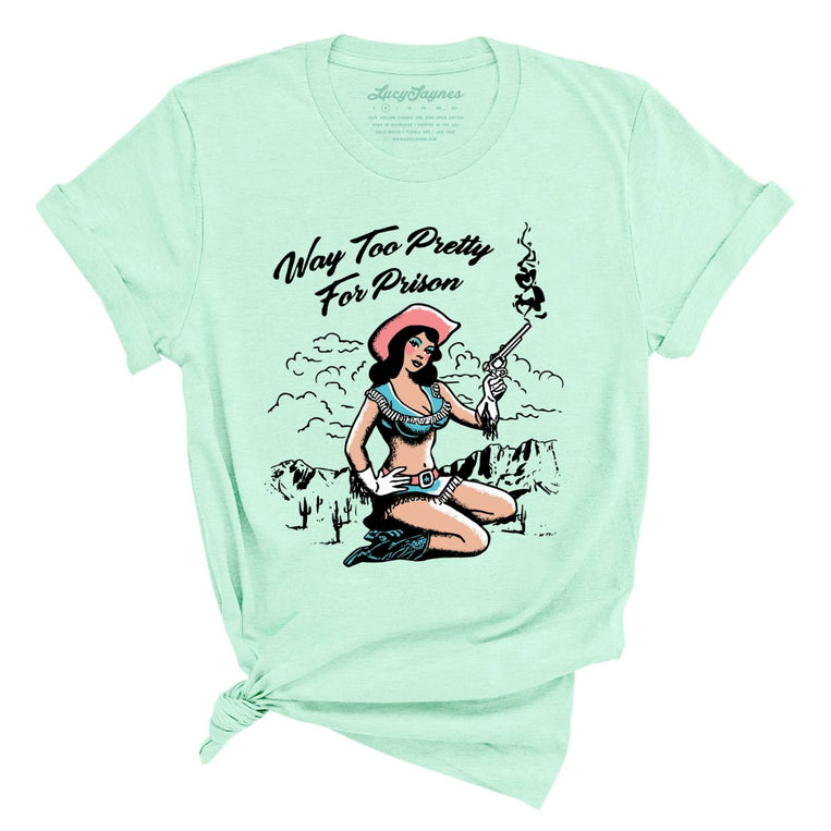 Way Too Pretty For Prison Graphic Tee - Heather Mint