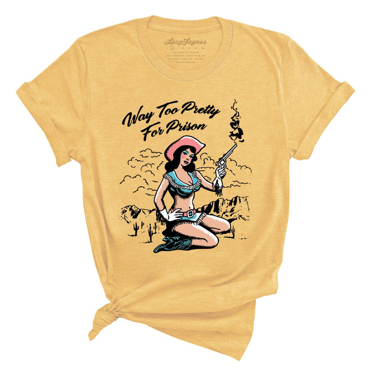 Way Too Pretty For Prison Graphic Tee - Heather Yellow Gold
