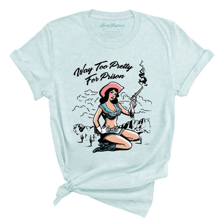 Way Too Pretty For Prison Graphic Tee - Heather Ice Blue