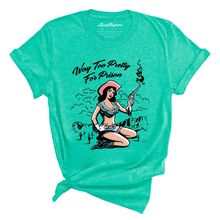 Way Too Pretty For Prison Graphic Tee - Heather Sea Green
