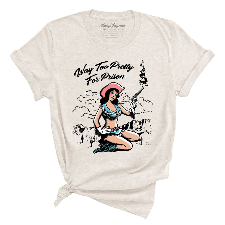 Way Too Pretty For Prison Graphic Tee - Heather Dust