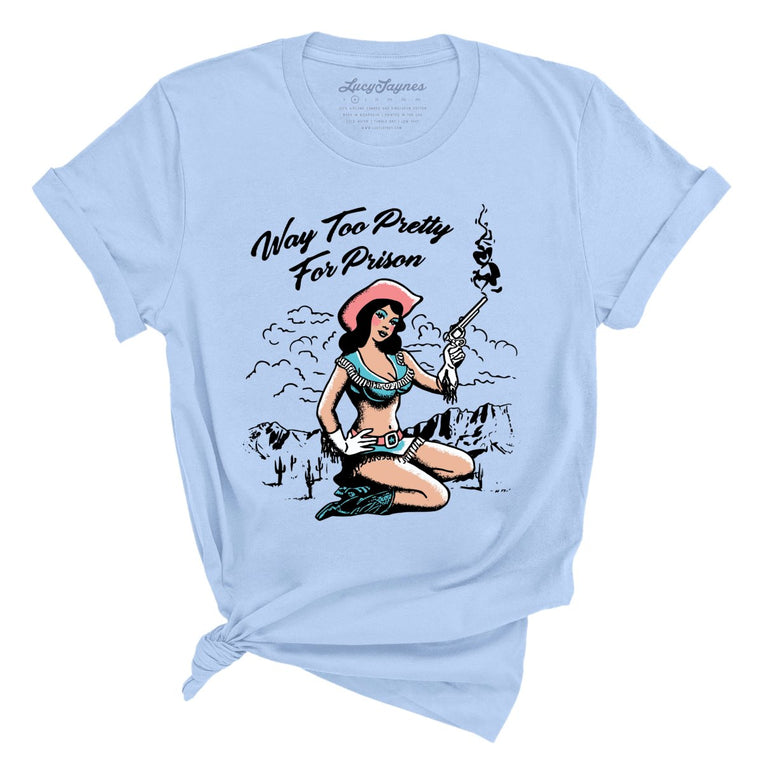 Way Too Pretty For Prison Graphic Tee - Light Blue