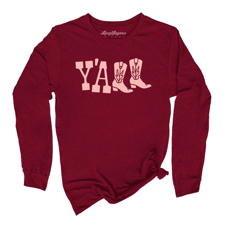 Y'all Boots Graphic Long Sleeve Tee - Cardinal