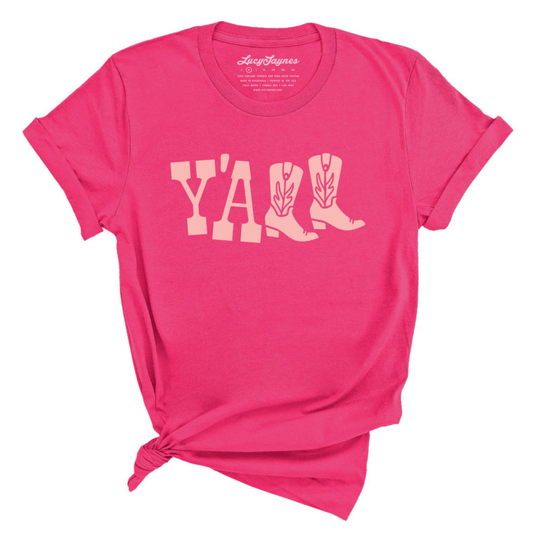 Y'all Boots Graphic Tee - Fuchsia
