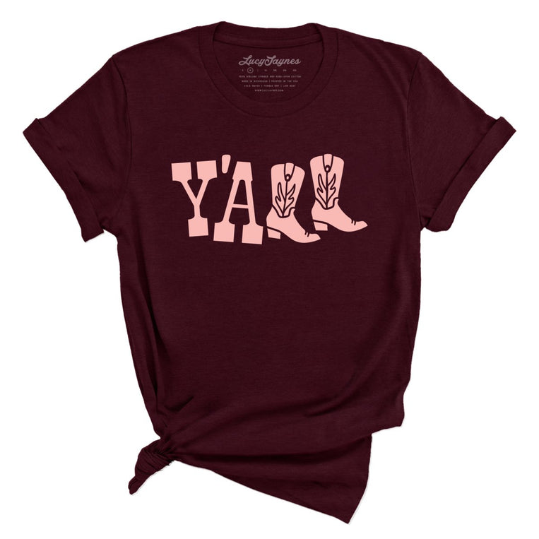 Y'all Boots Graphic Tee - Heather Cardinal