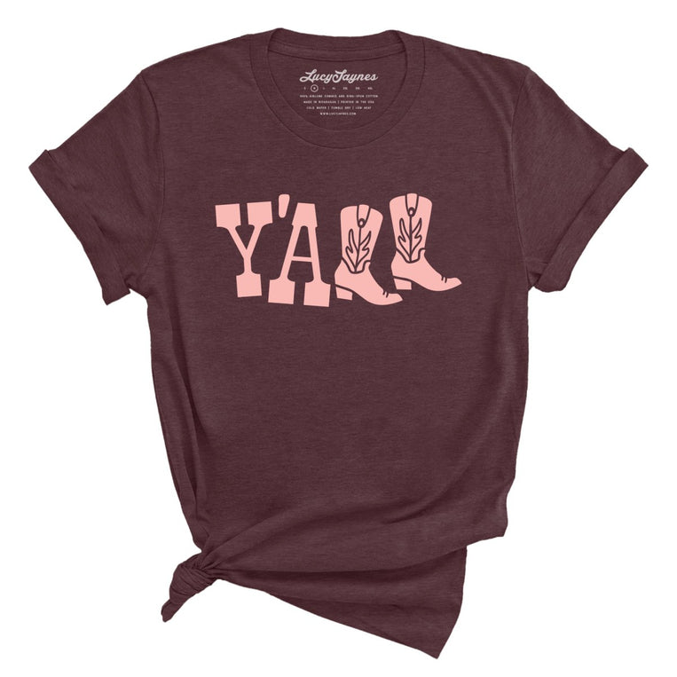 Y'all Boots Graphic Tee - Heather Maroon